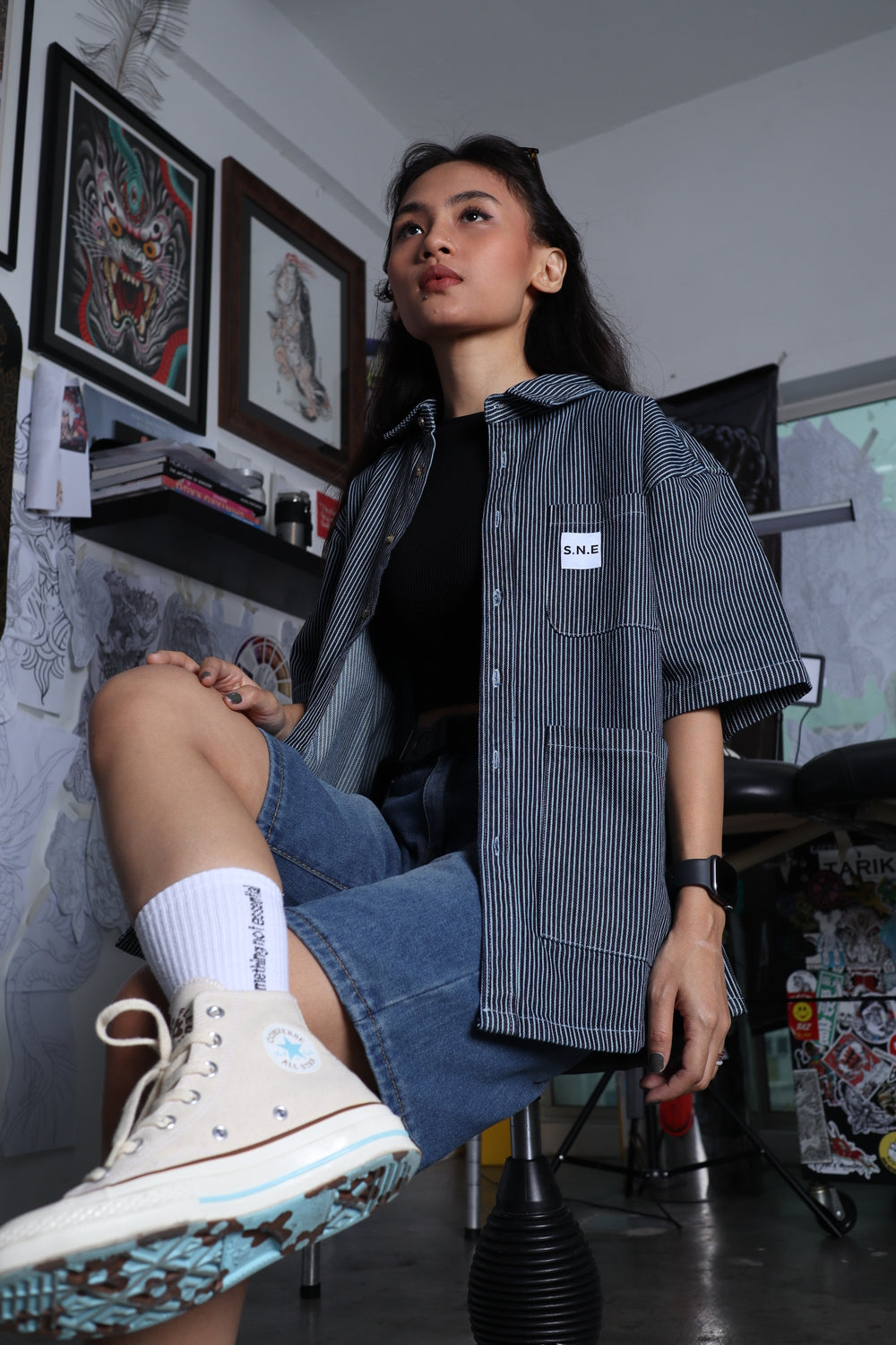 Short Sleeve Denim Shirt 'Blue'