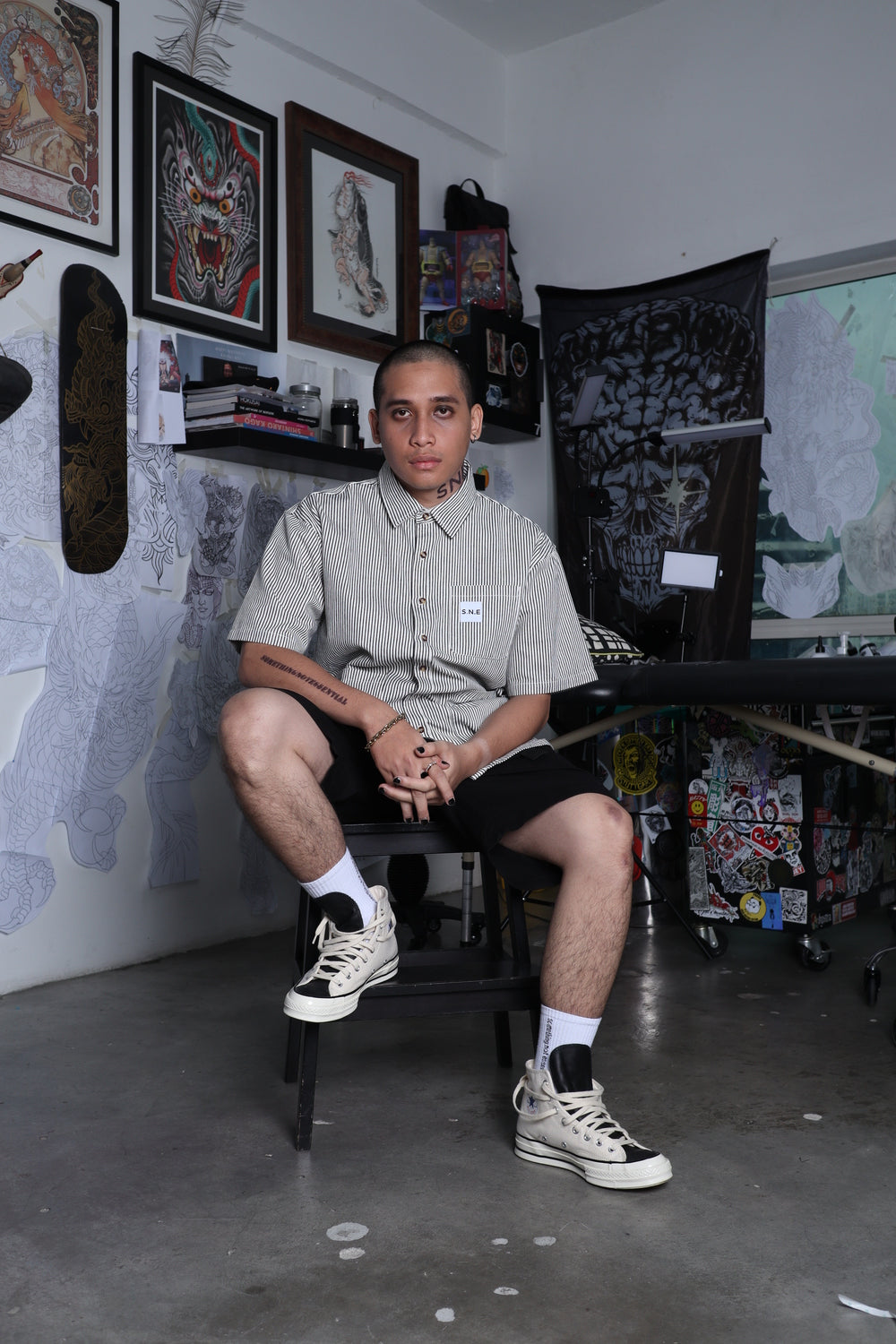Short Sleeve Denim Shirt 'White'